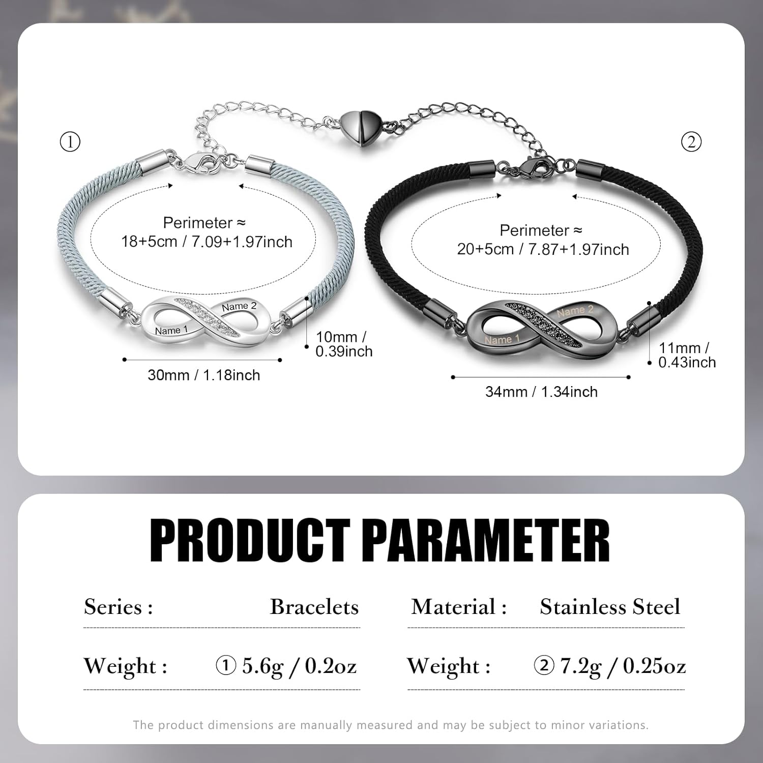 Personalized Infinity Bracelet for Couples - Custom Name Rope Bracelet in Stainless Steel - Adjustable Matching Bracelets for Men & Women - Anniversary Valentine’s Day Gift