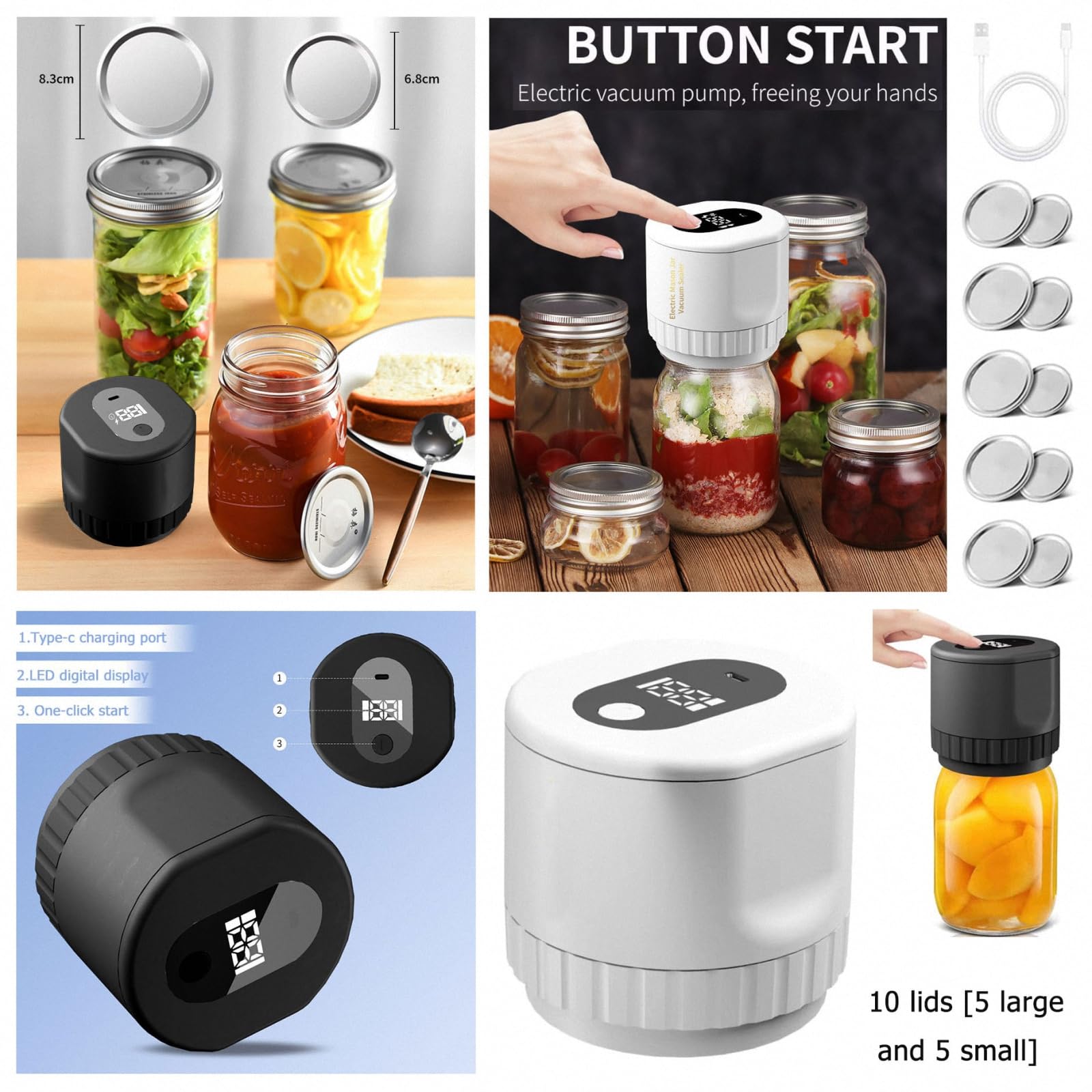 Sigillatrice Sottovoto Elettrica Per Barattoli Mason: Kit Automatico Portatile Con Ricarica USB Per Conservare Alimenti E Fermentare - 5