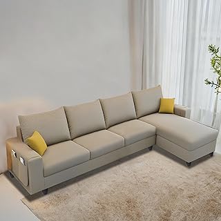 Casaliving Porto RHS 6 Seater L Shape Sofa Set for Living Room (Cream Fabric) Premium Velvet Fabric Sofa Set Price In India