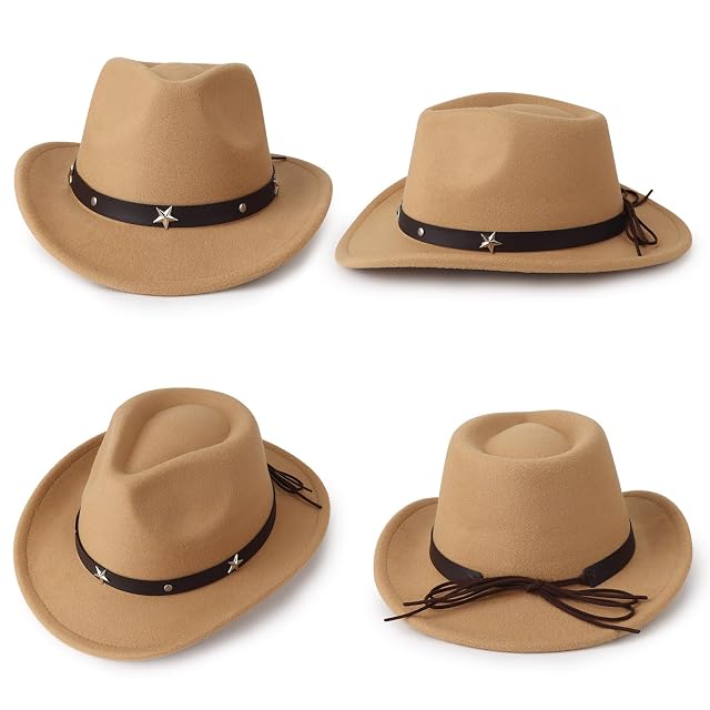 Foto 5 de 6 de DRESHOW Sombrero Cowboy Niños Niñas Western Fedora Fieltro Hebilla de Cinturón Sombreros Retro Panamá Unisex…