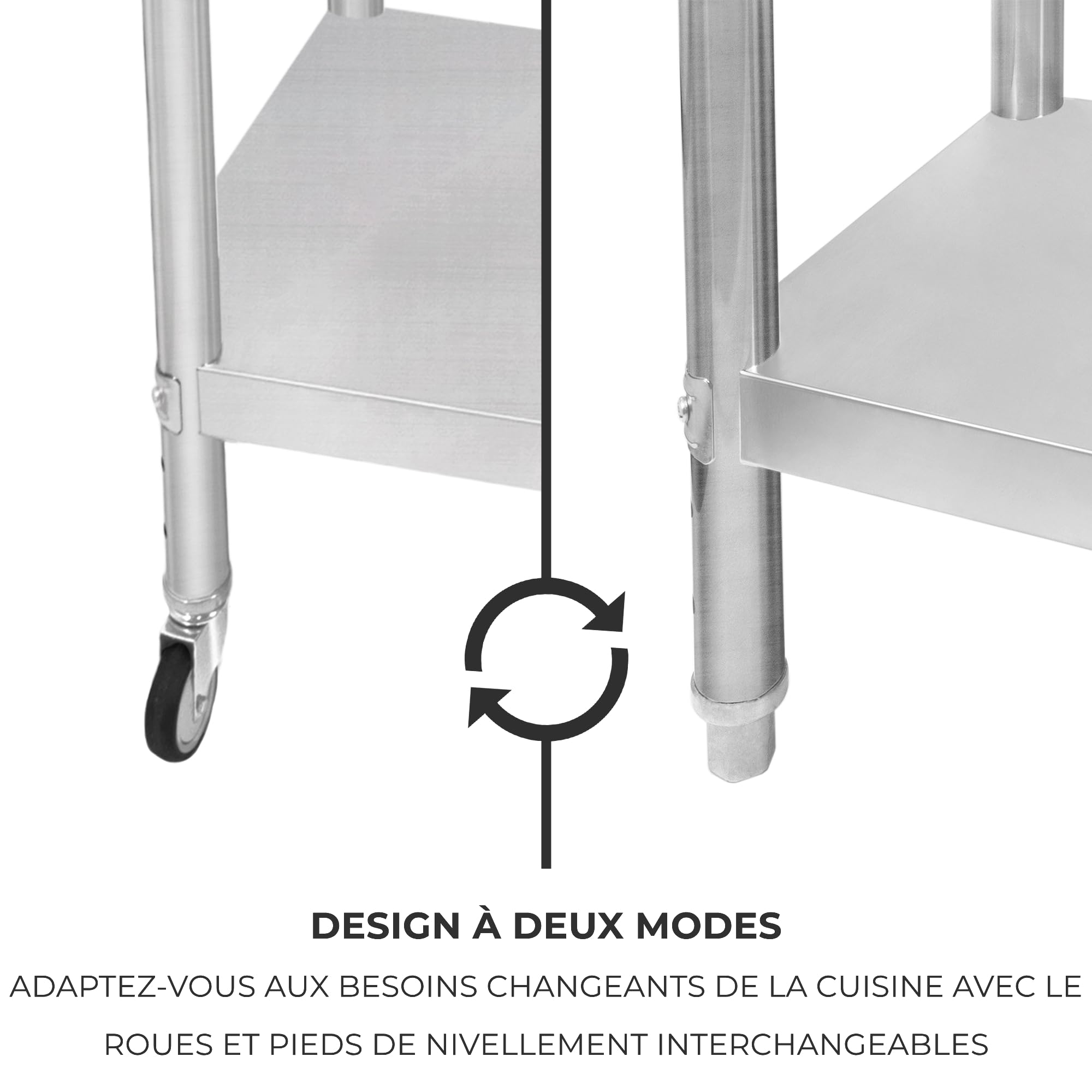Table de Travail Préparation Professionelle Cuisine en Inox - 76cm x 90 cm x 86cm - Plan de préparation Culinaire Chariot de Cuisine - 4 Roues Amovibles - Restaurant, Bar, HORECA CDH