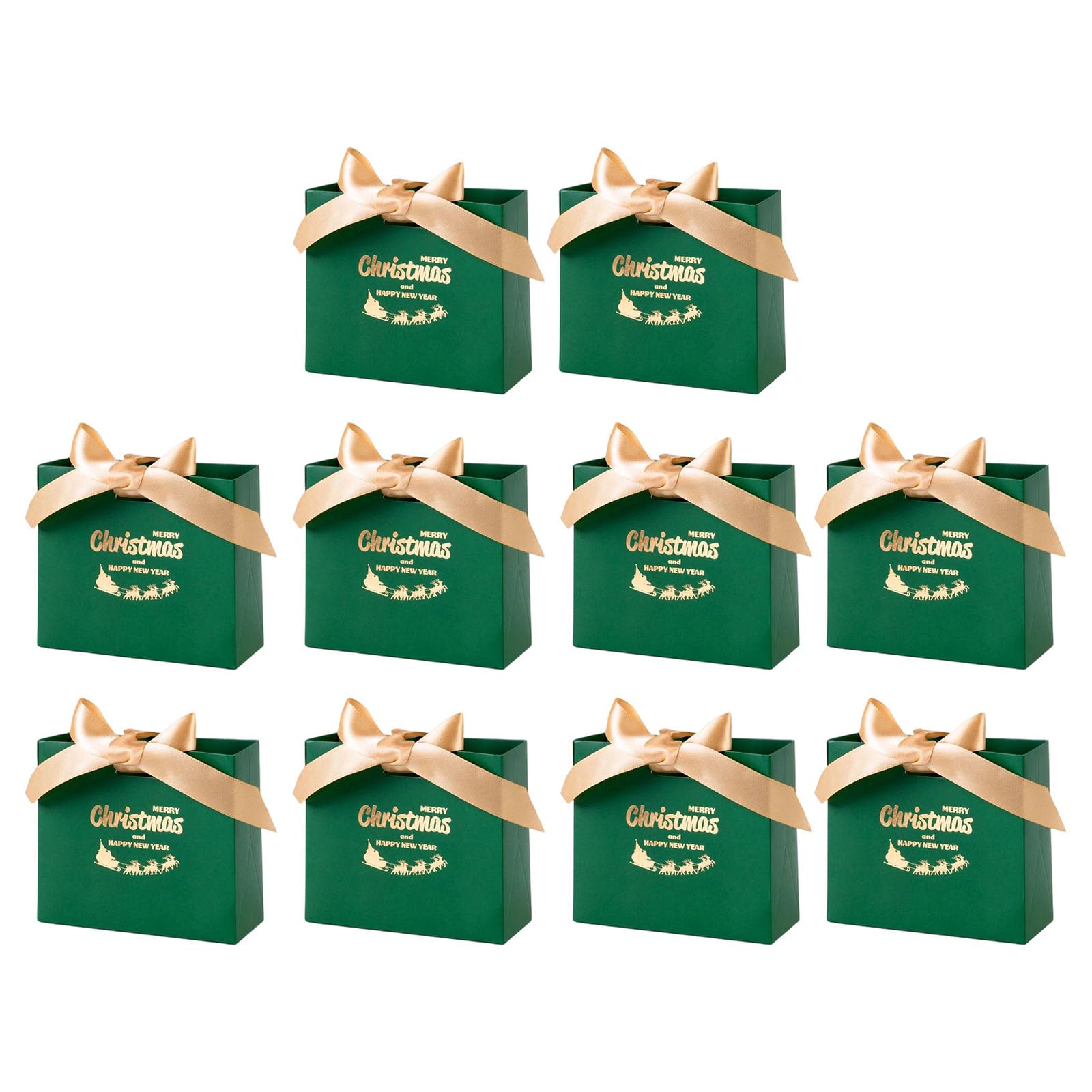 Kalttoy Green Box Set With Ribbon Gold Foil Paper Party Treat Bag Cookie Candy Holder Case For Festival Gift Packaging Festive Gold Ribbon Box