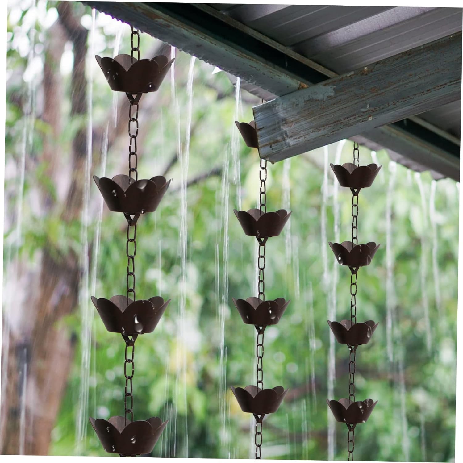 Metal Rain Chain for Downspouts Decorative Garden Accessory 1m Length Modern Design Water Diverter for Rainwater Collection