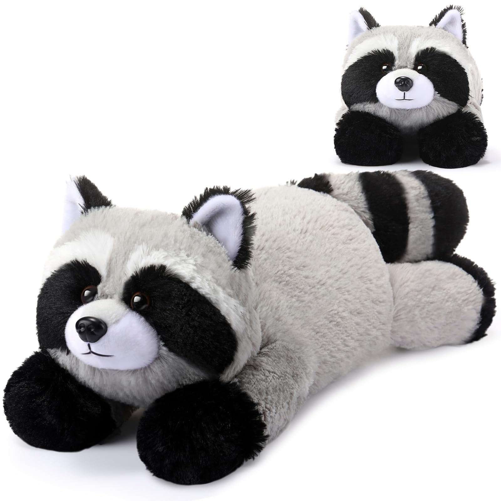HyDren 18 Inch Raccoon Stuffed Animal 1.5 Lbs Weighted Soft Cuddly Realistic Raccoon Body Pillow Hug Sleeping Fluffy Plush Toys for Kids Birthday Gift Woodland Party Decor