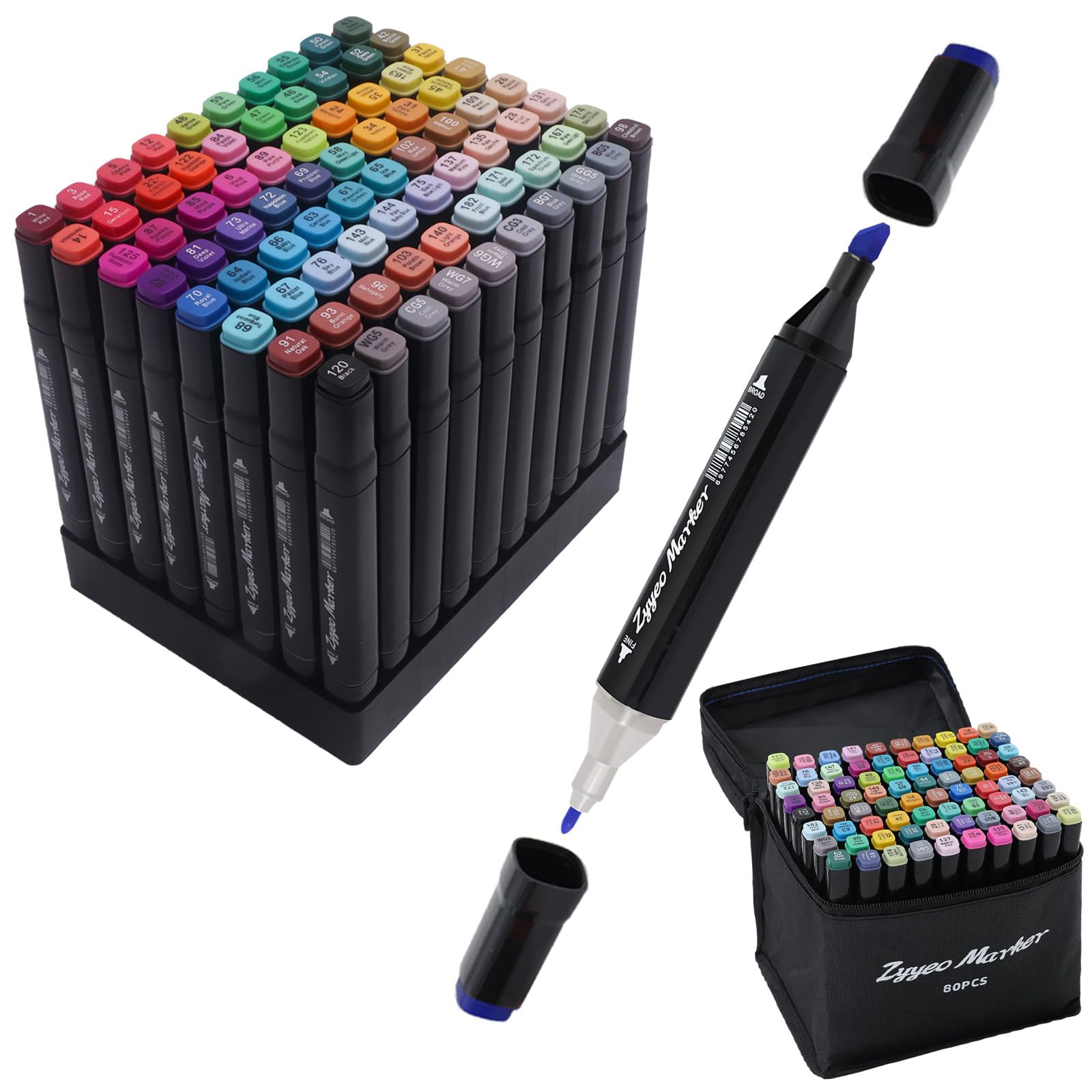 Alcohol Markers Sets 80 Colors Dual Tip Art Marker Pens with Portable Bag for Sketching Drawing with Non-Blending