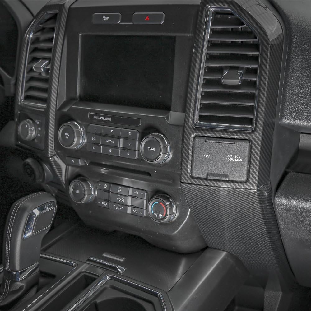 Voodonala Carbon Fiber Grain Central Control Cover Frame Trim for Ford F150 2015 2016 2017 2018 2019 2020