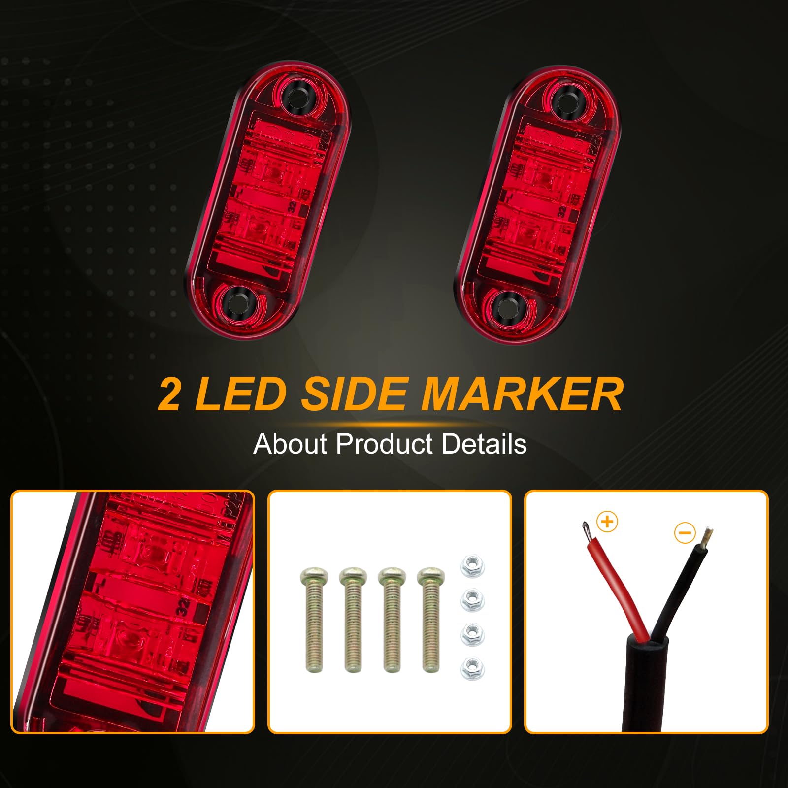 2x Red LED Roof Clearance Marker Lights – 12V/24V, IP66/68 Waterproof, For Truck, Lorry, Bus, Caravan, Easy Mount, 4 LEDs Each-494761