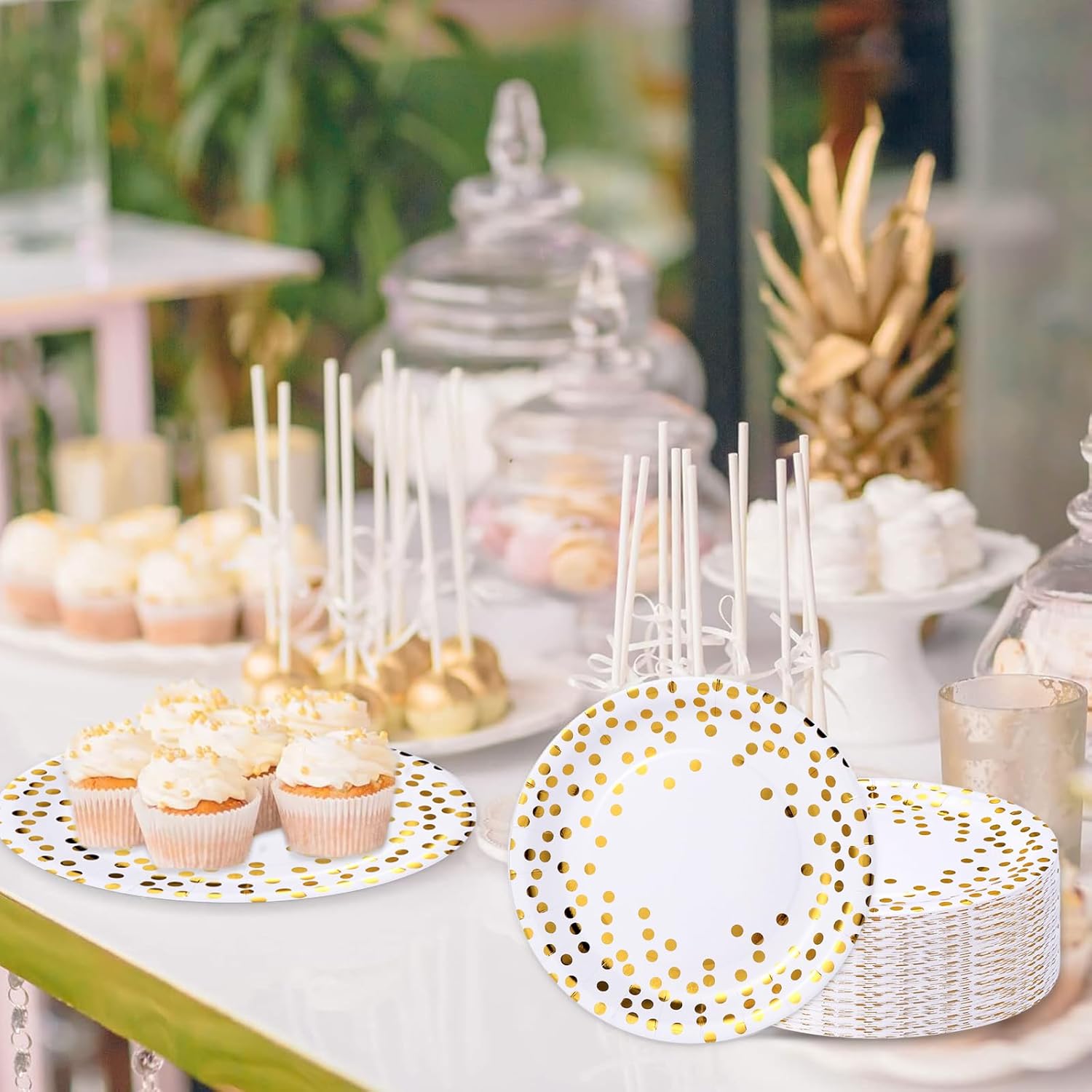 White and Gold Party Supplies, 50 Pack Gold Dot Paper Plates 7 Inches Disposable Dessert Paper Plates Party Supplies for Birthday Graduation Wedding Baby Shower Christmas - Image 5