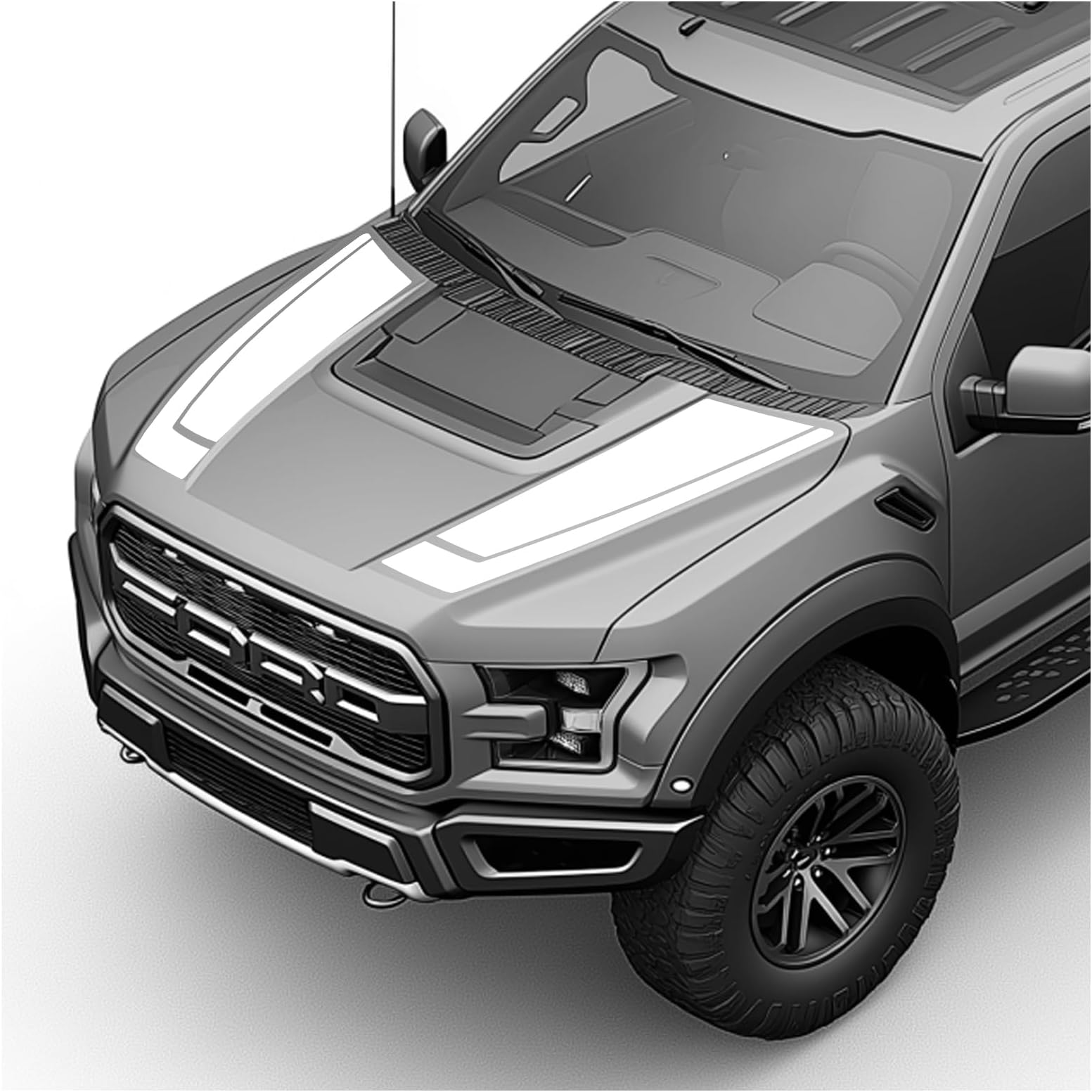 Hood Blackout Racing Stripes Vinyl Decal Sticker Kit- Compatible with Ford F150 Raptor 2014-2020 (Style 5, White)
