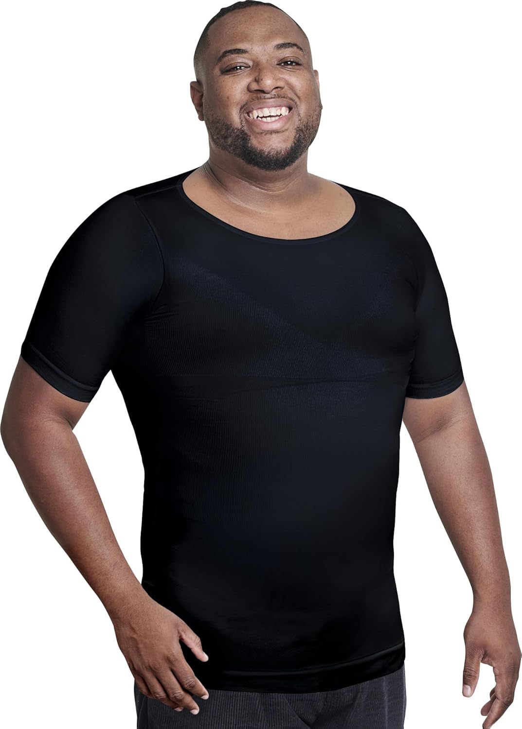 QORE LOGIQ Gynecomastia Short Sleeve Slimming Compression Shirt Men, Shapewear Mens Compression Shirt, Tank Top Body Shaper Black Medium Tall