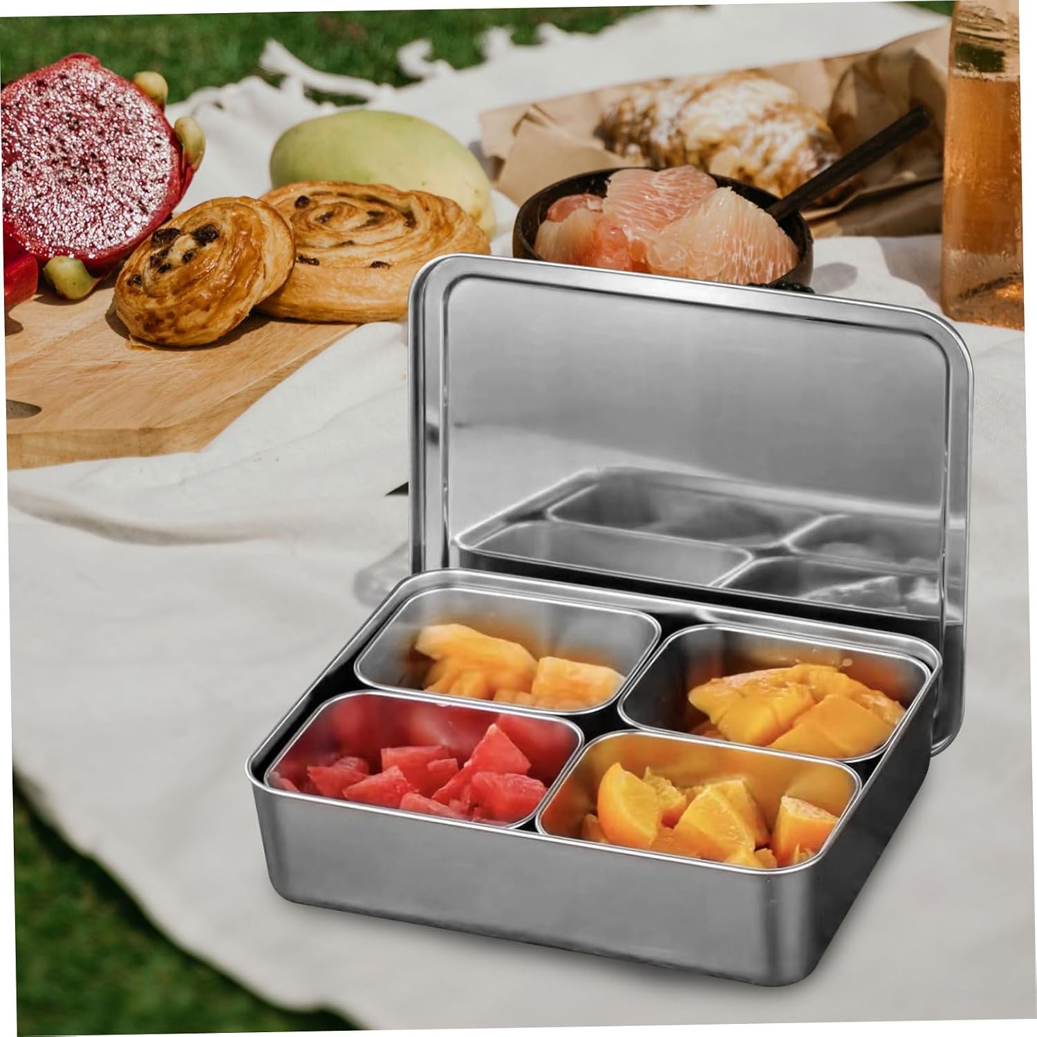 Alipis Stainless Steel Seasoning Box Set Compartment Condiment Tray Salt Container Lid Divided Food Storage Containers Lids Bar Fruit Dispenser
