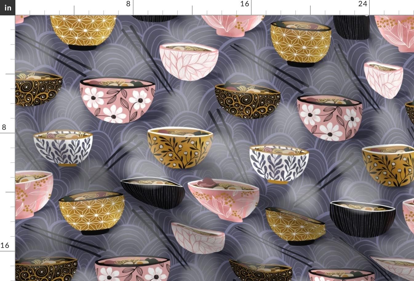 Spoonflower Fabric - Ramen Bowls China Japan Food Noodle Bowl Printed on Upholstery Velvet Fabric Fat Quarter - Upholstery Home Decor Bottomweight Apparel