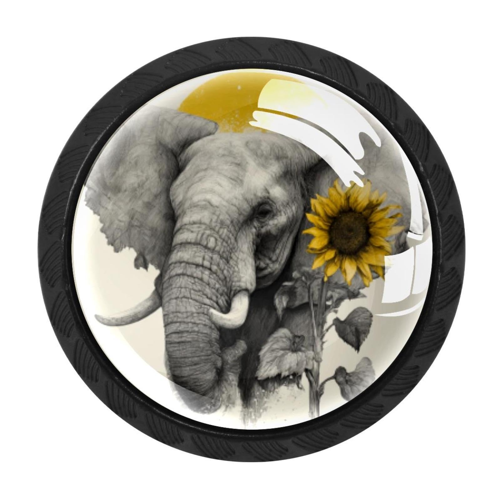 CHENZZZZ 4 Pieces Kitchen Cabinet Knobs Elephant and Sunflower Drawer Knobs Dresser Knobs Drawer Pulls Door Knobs Dresser Drawer Handles Knobs for Dresser Drawers