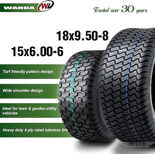 Miniatura 2 de WANDA Juego de 4 neumáticos para cortacésped de 15 x 6  6 delanteros y 18 x 9.5-8 traseros 4PR -1301613032