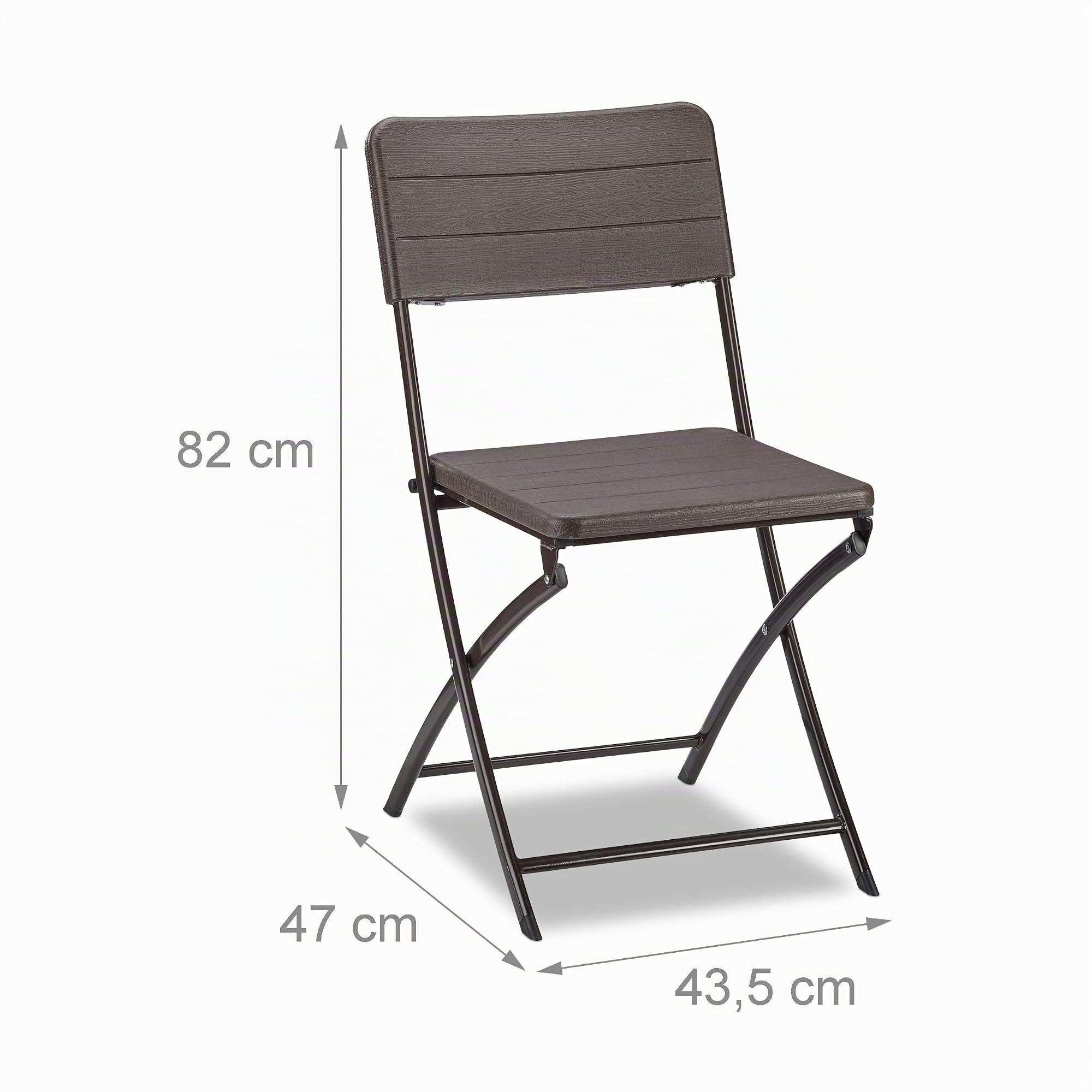 Relaxdays Set di 2 Sedie da Giardino, Effetto Legno, Resistenti, in Plastica, Struttura in Metallo, Pieghevoli, Marrone