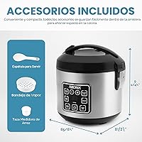 Vista 3 de Olla arrocera y olla a vapor Aroma Housewares ARC-914SBD digital con aislamiento térmico, 8 tazas (cocinadas), plateado, Plateado