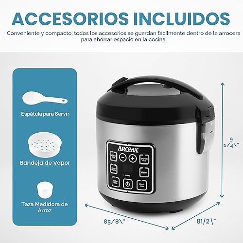 Miniatura 3 de Olla arrocera y olla a vapor Aroma Housewares ARC-914SBD digital con aislamiento térmico, 8 tazas (cocinadas), plateado, Plateado