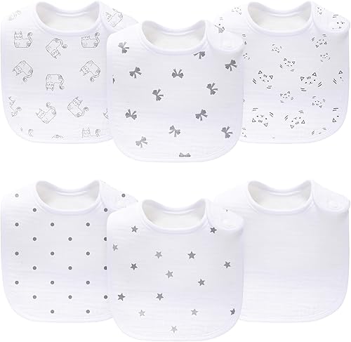 Miniatura 9 de Paquete de 6 baberos de muselina unisex para bebés, absorbentes, suaves y lindos para bebés niños y niñas, 100% algodón Rosa-fsm