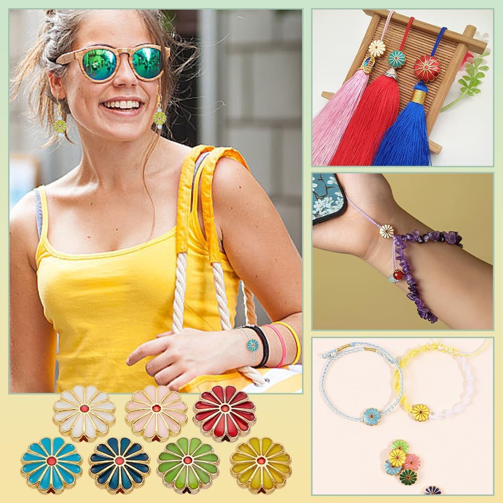 PH PandaHall 7 Colors Flower Enamel Beads 70pcs Daisy Spacer Beads 12mm Floral Bracelets Beads Metal Loose Beads Craft Beads for DIY Jewelry Making Friendship Bracelet Necklace Earring Supplies - Image 6