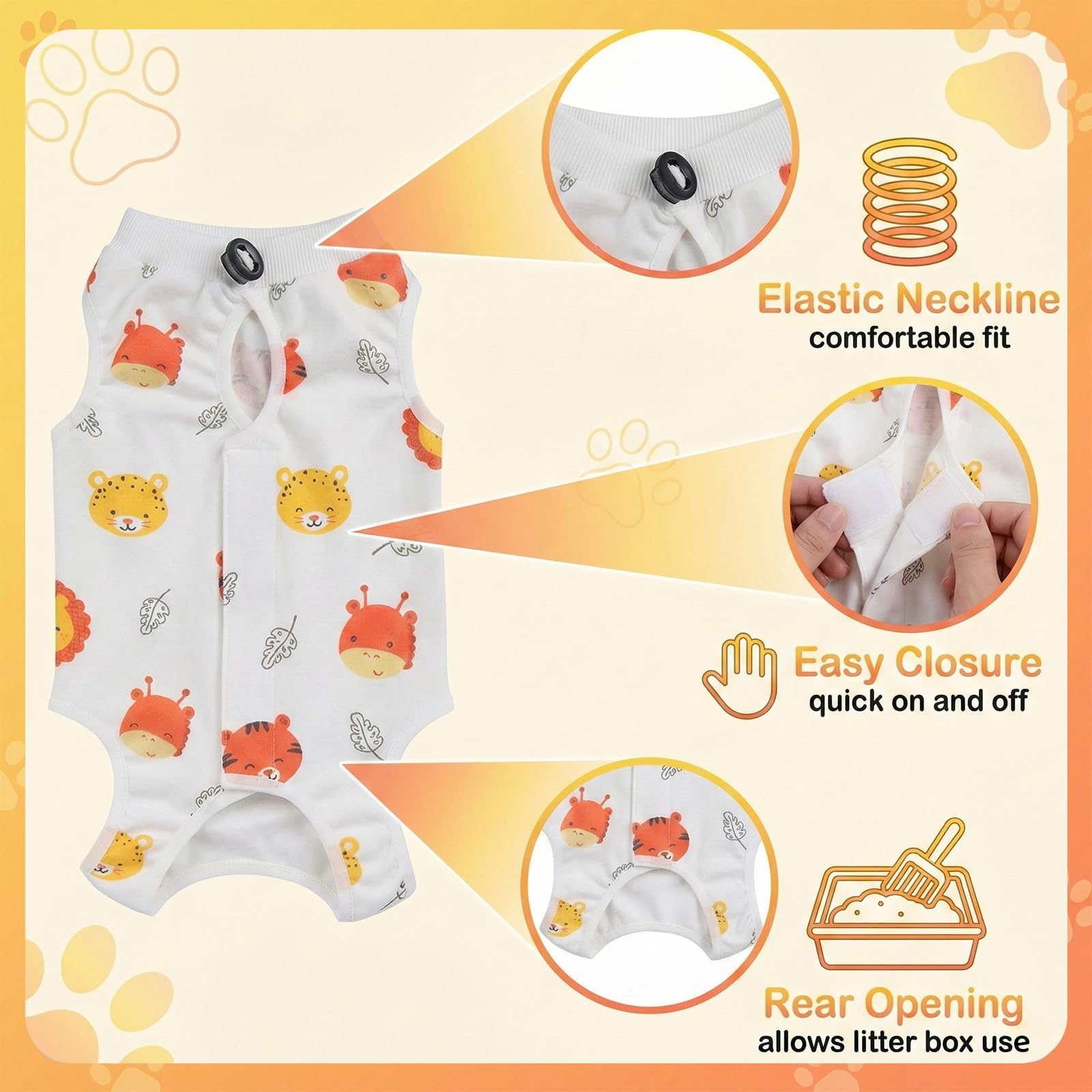 Body Chat Post Opératoire Femelle,Combinaison de Récupération après Chirurgie,Body pour Stérilisation,Plaies Abdominales Animal, Protection Contre Le Léchage(M)
