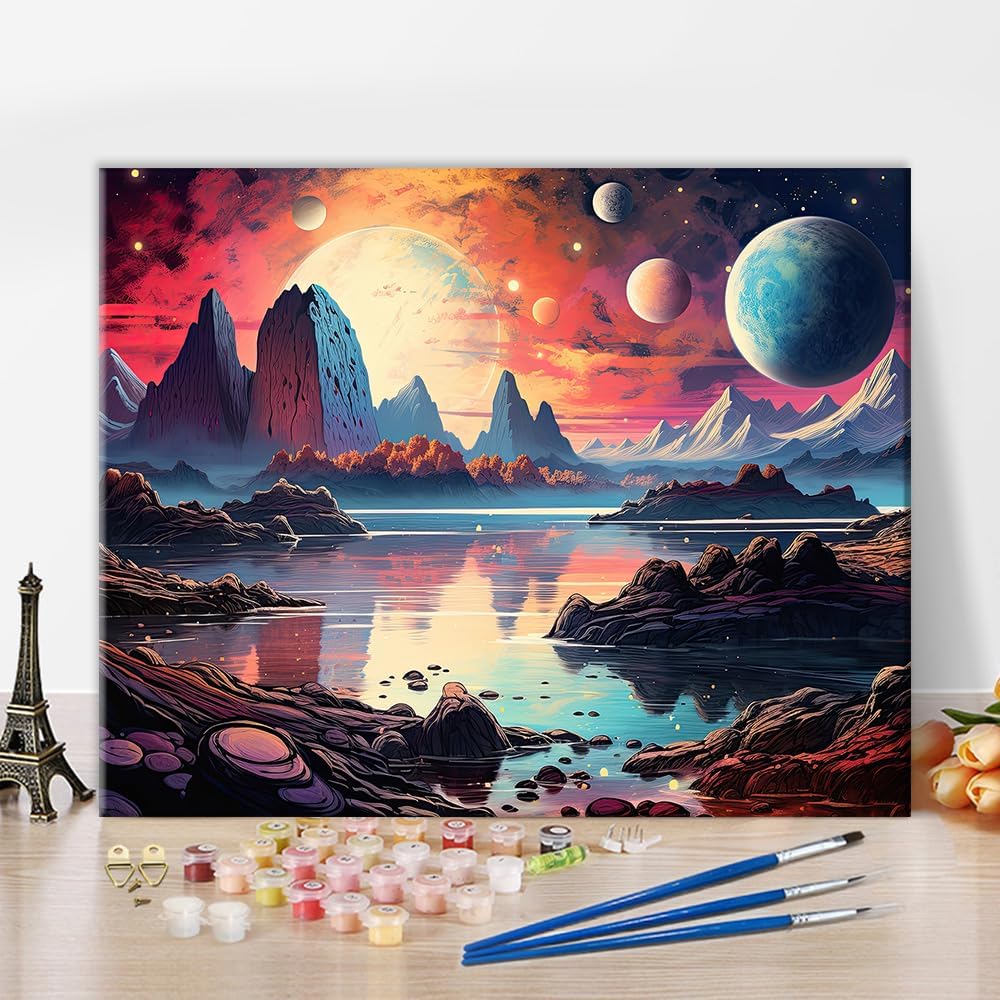 TUMOVO Paint by Numbers Landscape, Abstract Paint by Number for Adults, DIY Mountain and Lake Paint by Numbers for Adults and Kids Beginner 16x20inch Frameless