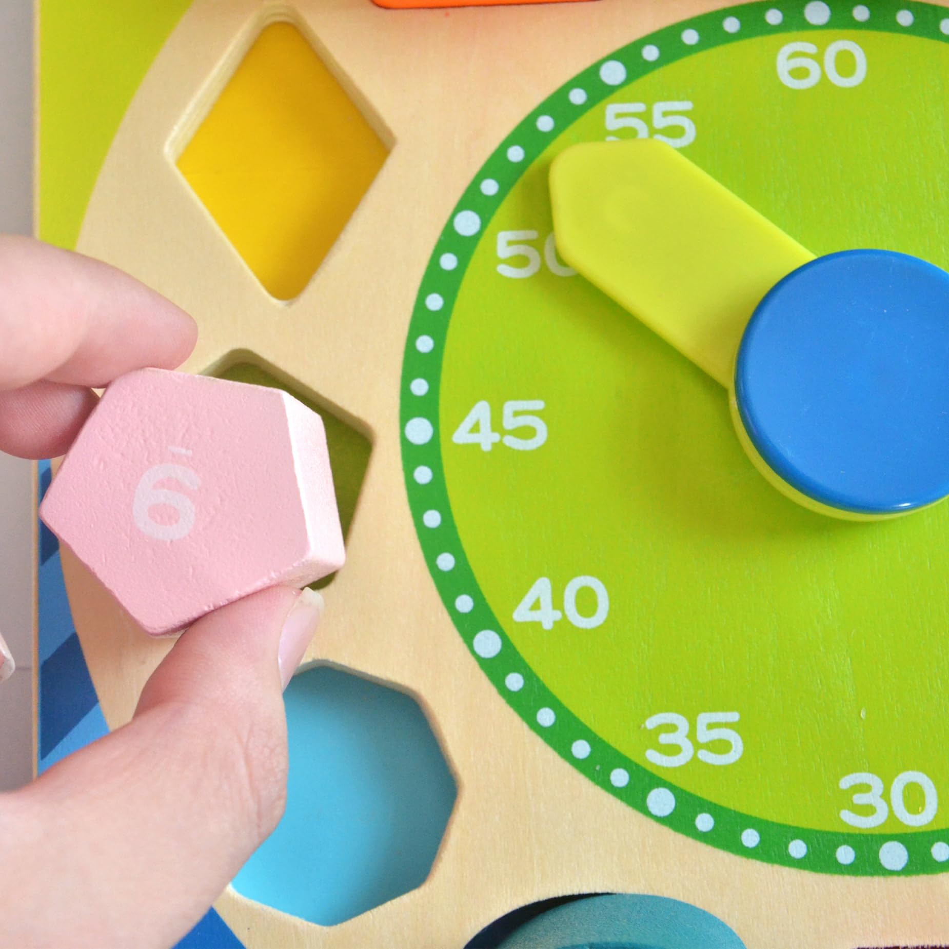 Orologio di Legno forma Smistatore di forme Puzzle giocattolo che insegna il tempo, il numero e le forme - Regali di Compleanno Educativi Montessori 18M+per Bambini