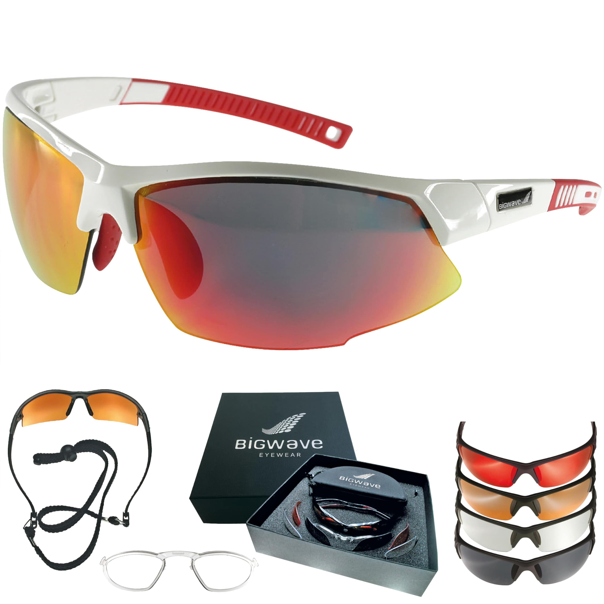 BIGWAVE Pro-Active 905 – Superentspiegelte Premium UV 400 Sportbrille mit 4 Wechselgläsern–Radsportbrille mit schmutzabweisender Clean-Coat Beschichtung für Damen und Herren