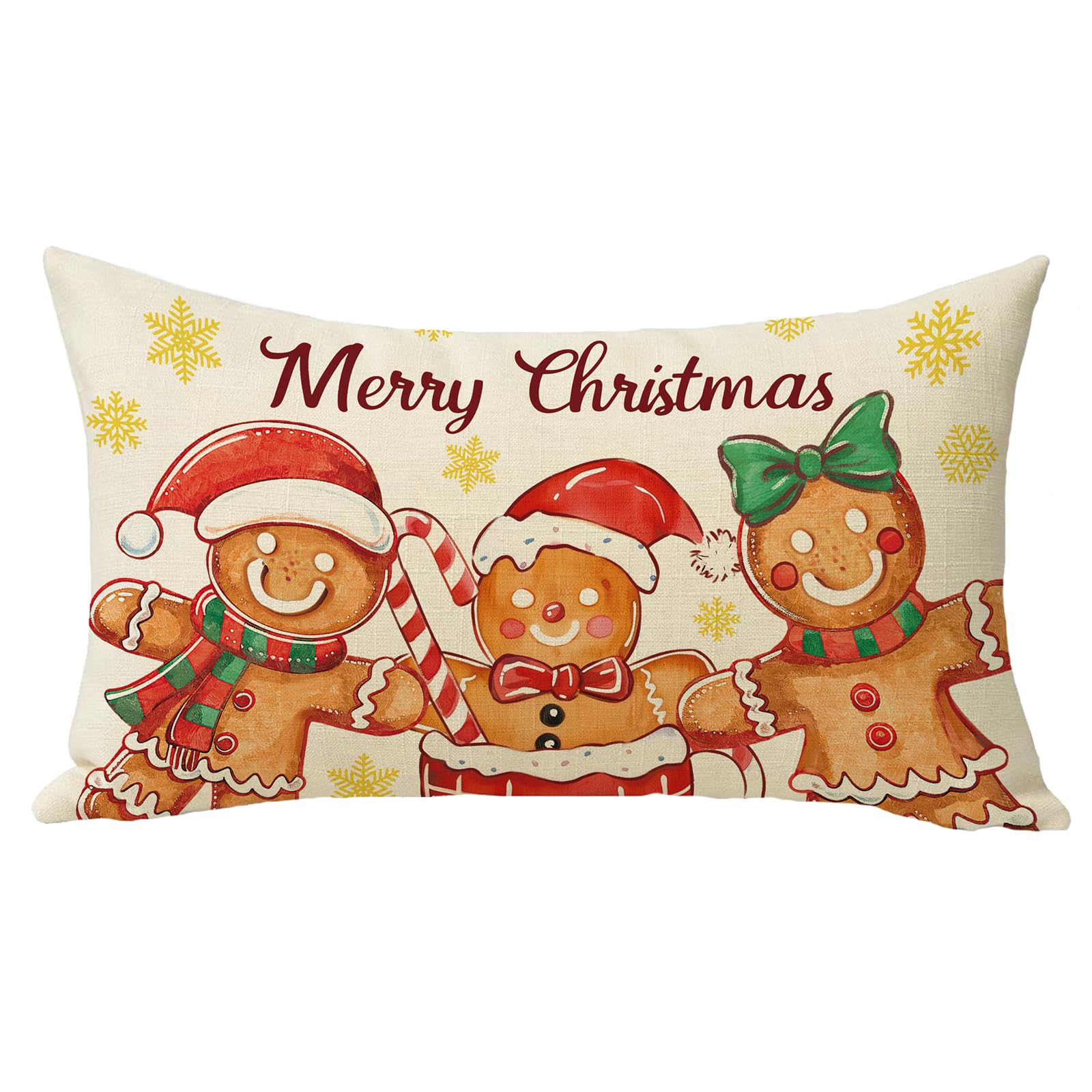 Fjfz Merry Christmas Gingerbread Man Lumbar Decorative Throw Pillow Cover 12 x 20 Rectangular Cute Xmas Cookies Outdoor