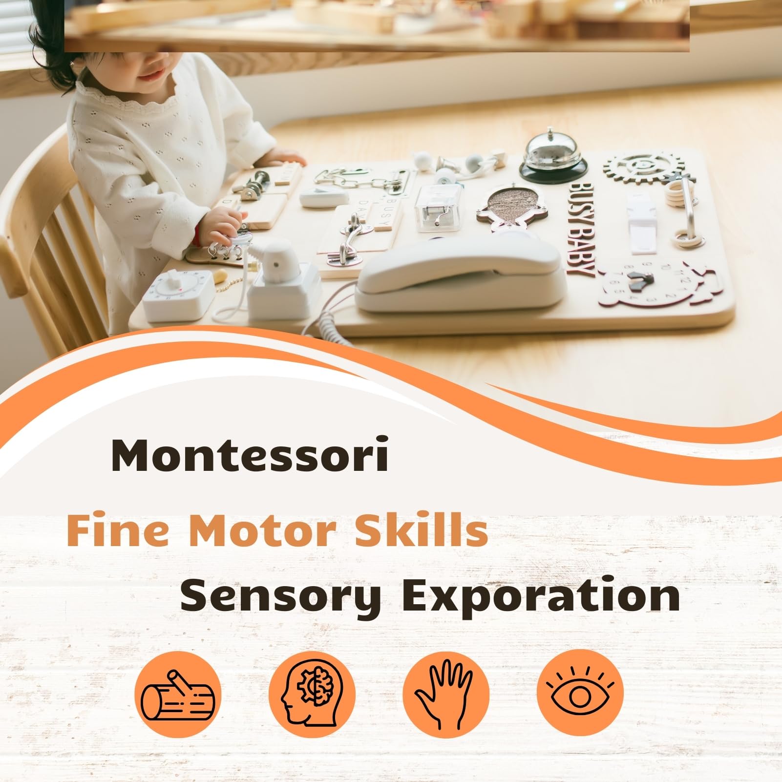5-elementowy zestaw DIY do tablicy manipulacyjnej – akcesoria sensoryczne – drewniane elementy: labirynt, zegar, zębatki, klepsydra, nauka wiązania sznurowadeł – Montessori