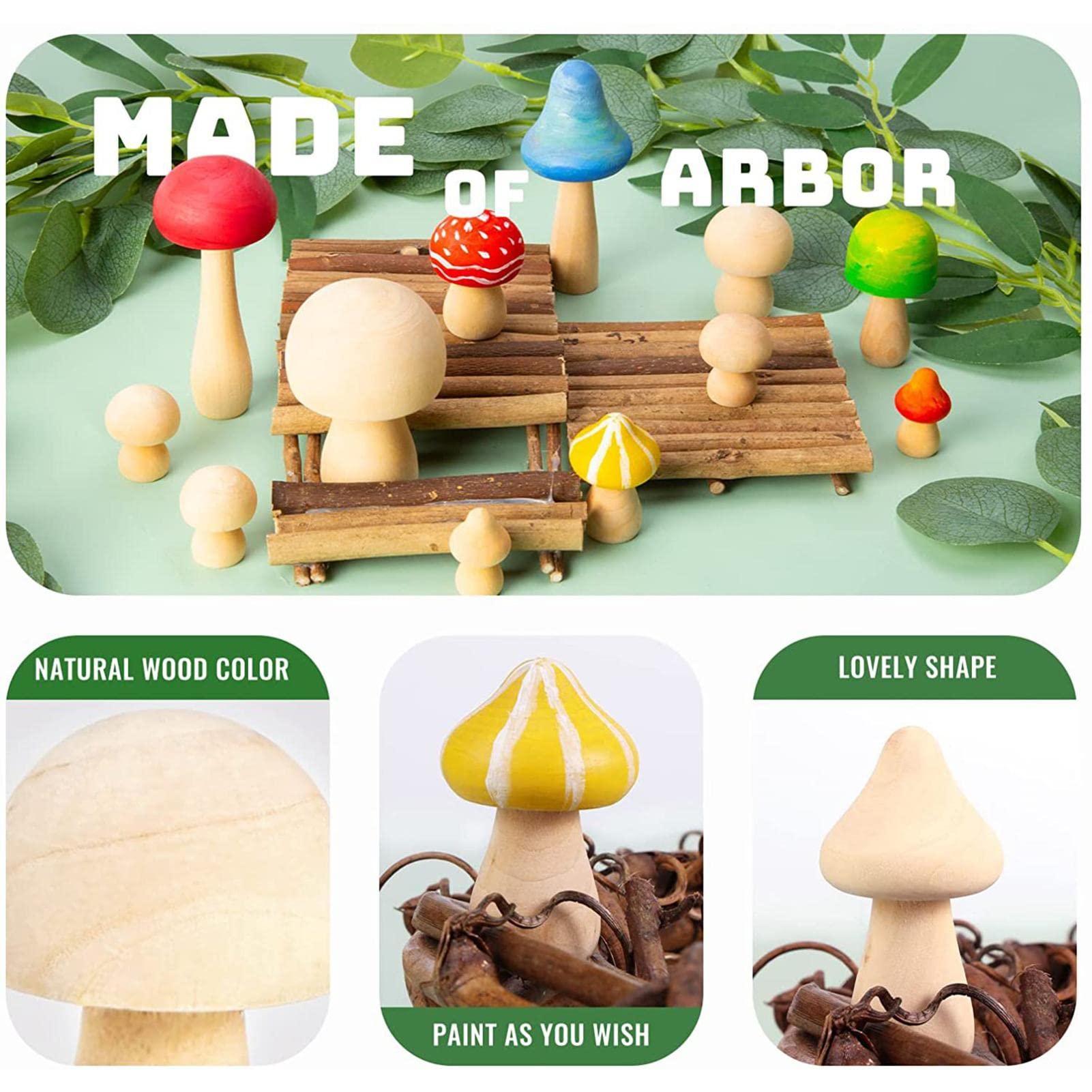 NUOBESTY 45 Funghi In Legno Non Finiti – Kit Fai Da Te Per Pittura E Graffiti, Decorazioni Creative - 5