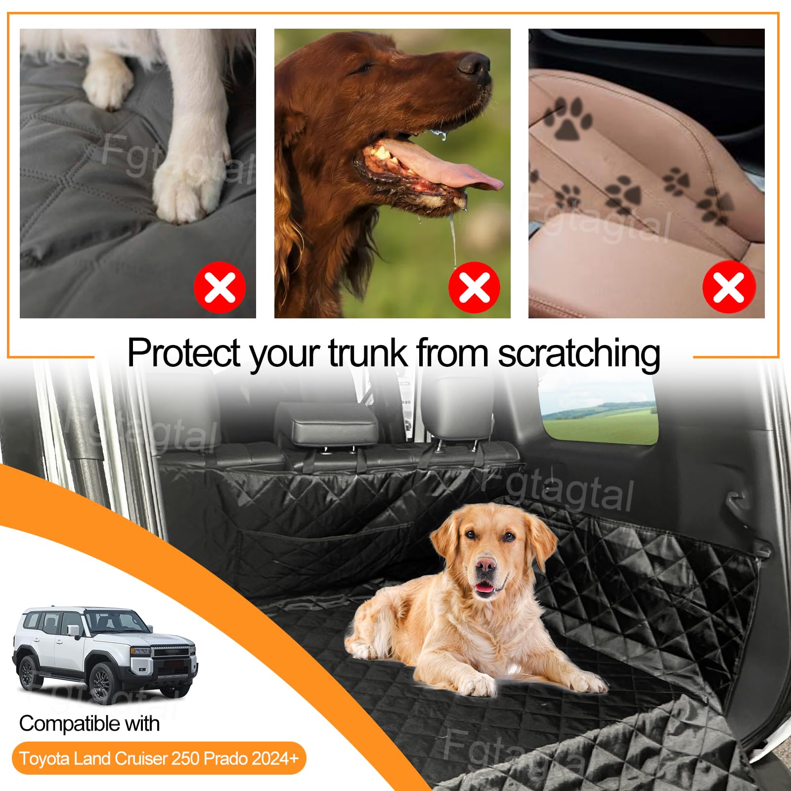 Forro de carga para perros compatible con Toyota Land Cruiser Prado 250 2024 2025, forro de carga para maletero de perro, impermeable, antisuciedad, tapete de asiento de perro, con protector