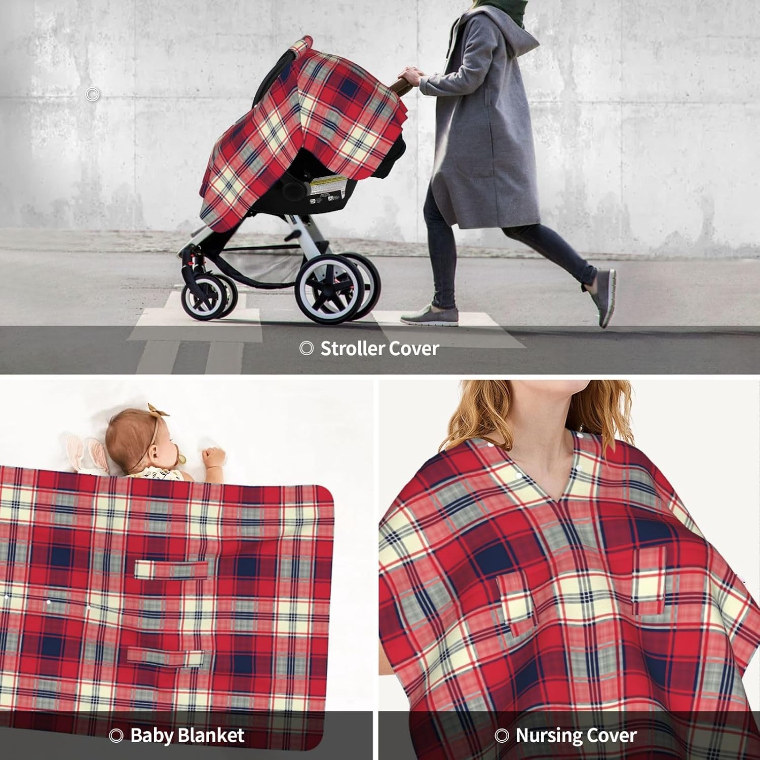 Fabric-Texture-Check-Plaid-Illustration Baby Car Seat Cover & Breastfeeding Nursing Cover - Breathable Stretch Fabric Multi-Use Nursing Cover for Breastfeeding