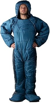 Wearable Sleeping Bag Blue Adults Sleeping Bags for Adults 3 Season, Cold Protection Outdoor Sleeping Bag Waterproof Comfort Range -5C to 5C for Camping & Hiking