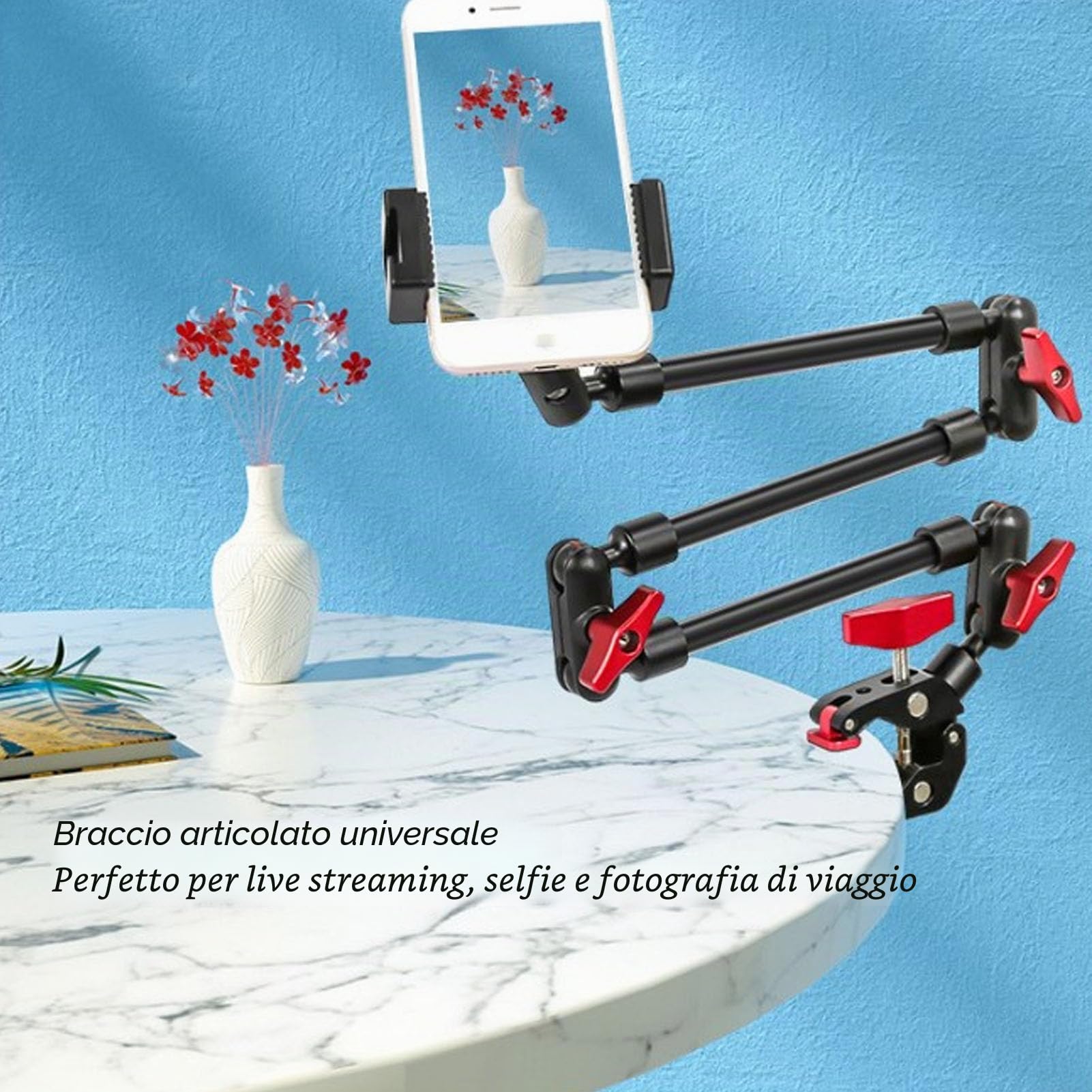 Braccio Articolato Regolabile da 31 Pollici con Braccio Articolato Filettato da 1/4 Pollici 3/8 Pollici Supporto per Fotocamera Treppiede Sopraelevato con Rotazione a 360 Gradi