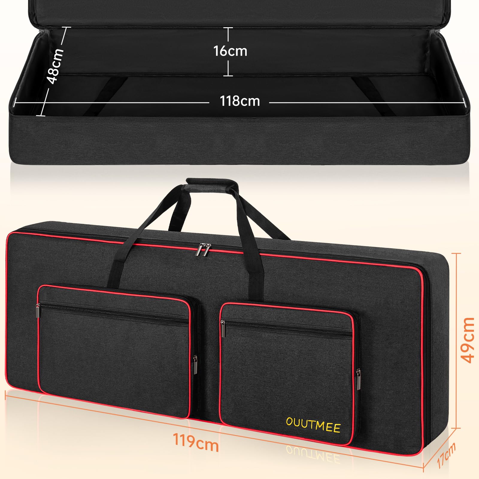 OUOUOUTMEE Custodia per tastiera elettronica 76 tasti, tessuto Oxford 600D, nero, impermeabile, 10 mm bordo, quattro protezioni angolari