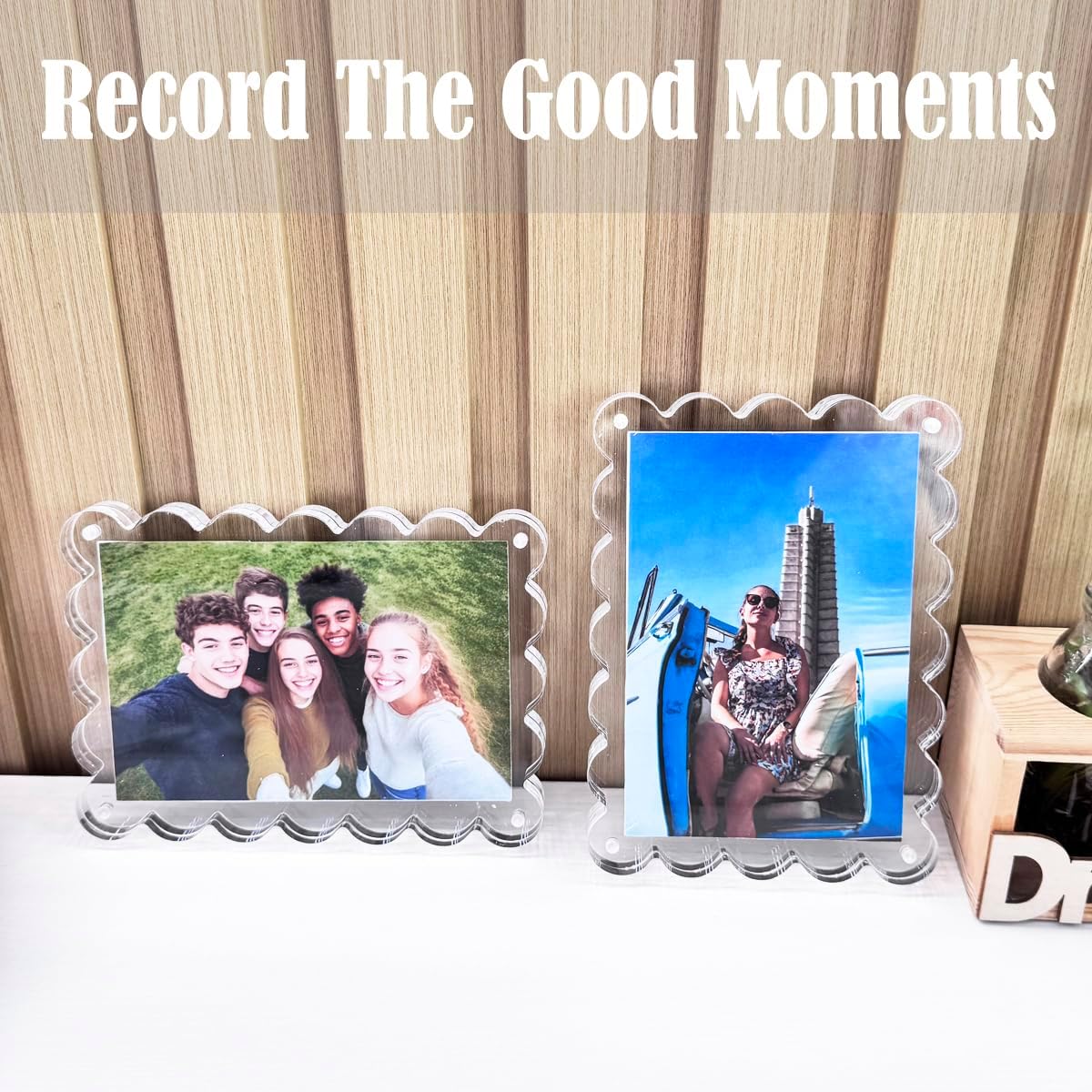 4 Pack 5x7 In / 4x6 Inch Acrylic Picture Frame, Magnetic Pictures Scalloped Frames Double Sided 10+10mm Thickness Clear Photo Frames for Desktop Display