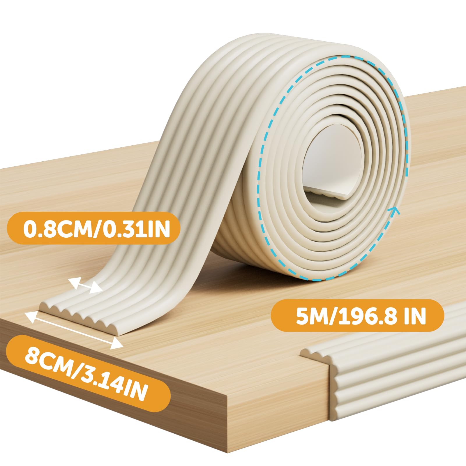 shinfly Protection Coin de Table en Mousse pour bébé, 500cm x 80mm x 8mm Mousse épaisse et Douce Protection des Bords de Meubles, Protection des Bords autocollante pour Bébé/Enfants Kits Blanc Cassé
