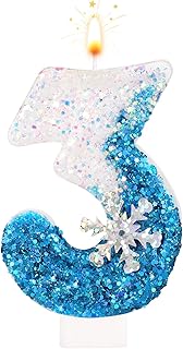 Frozen Birthday Candles 0-9, Snowflake Glitter Number Candles White and Blue Cake Decorations for Kids Adults Birthday Wedding Anniversary Party Supplies (3)