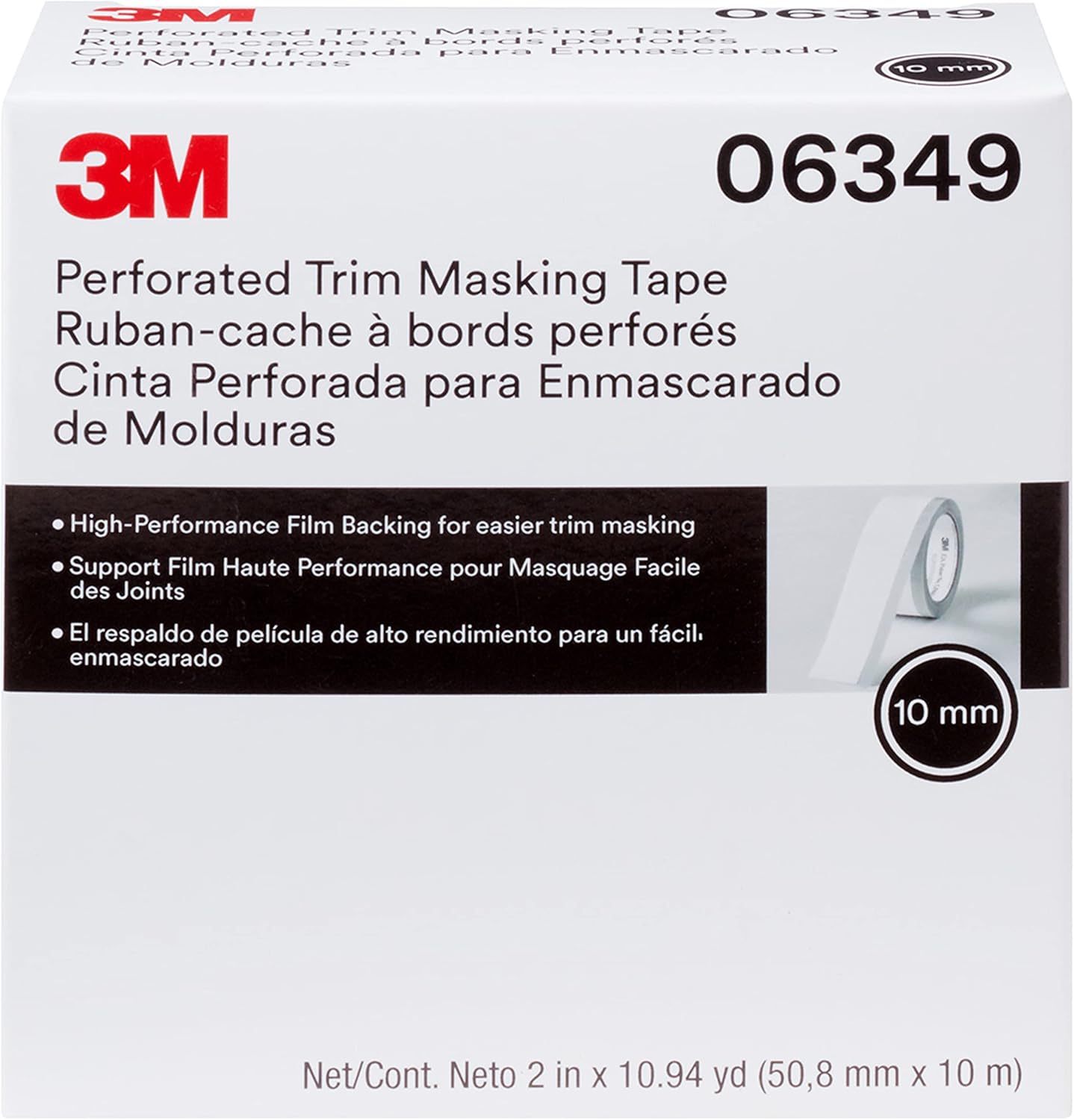 3M Perforated Trim Masking Tape 06349, Molding Paint Protection, Trim Lifting Tape, Hand Tearing, 10 mm Hard Band, 50.8 mm x 10 m