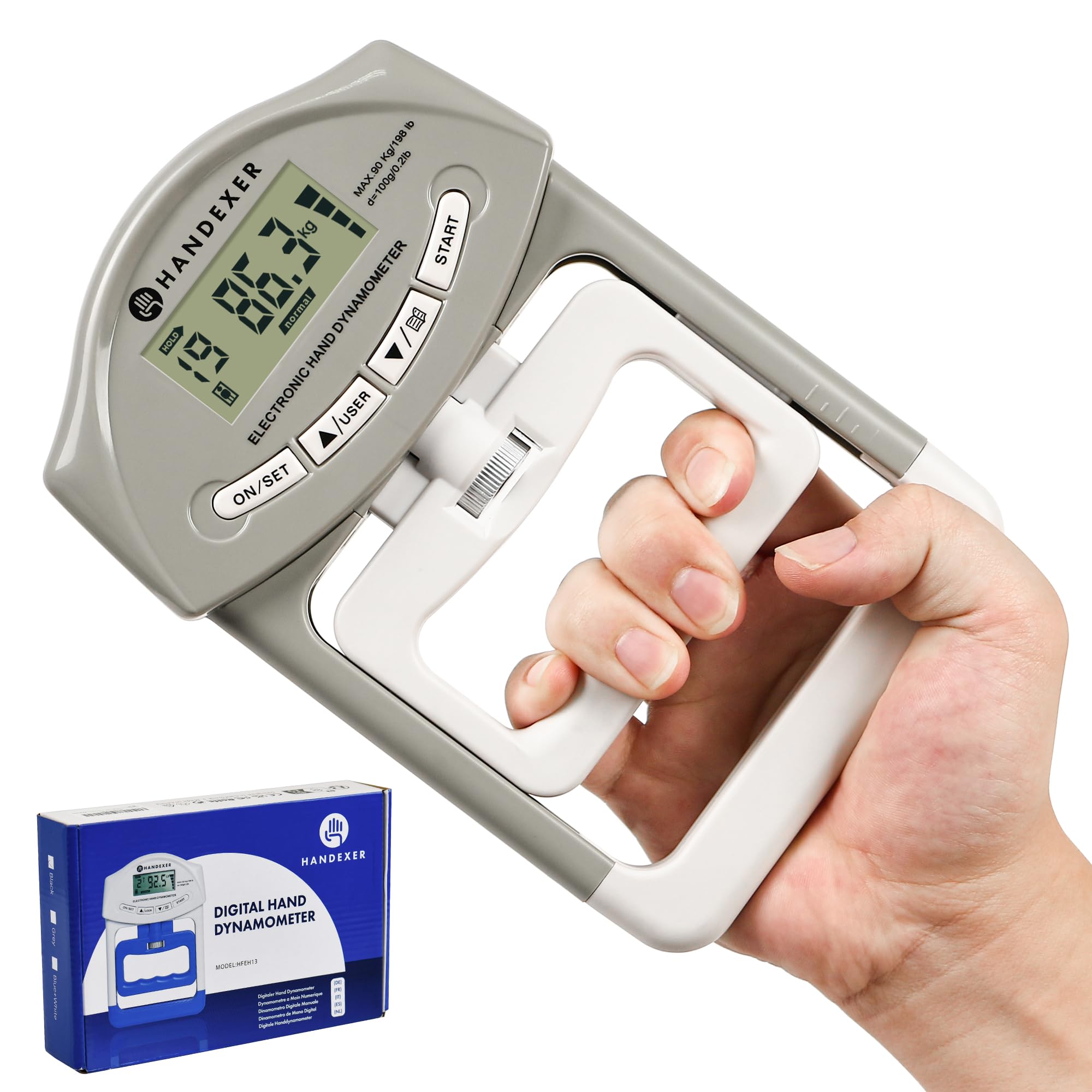 Digitaler Griffkraftmesser 0-120kg – Professionelles Handdynamometer mit LCD-Display, Verstellbarem Griff & Alters-Normtabelle für Kraftmessung, Training