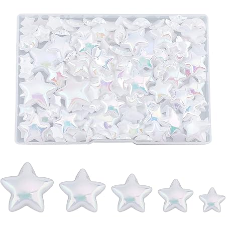arricraft 176 Pcs 5 Sizes Star Pearl Cabochon, Flat Back Imitation Pearl Beads AB Color Plated Acrylic Pearl Cabochon for Nail Craft Scrapbook DIY Decoration