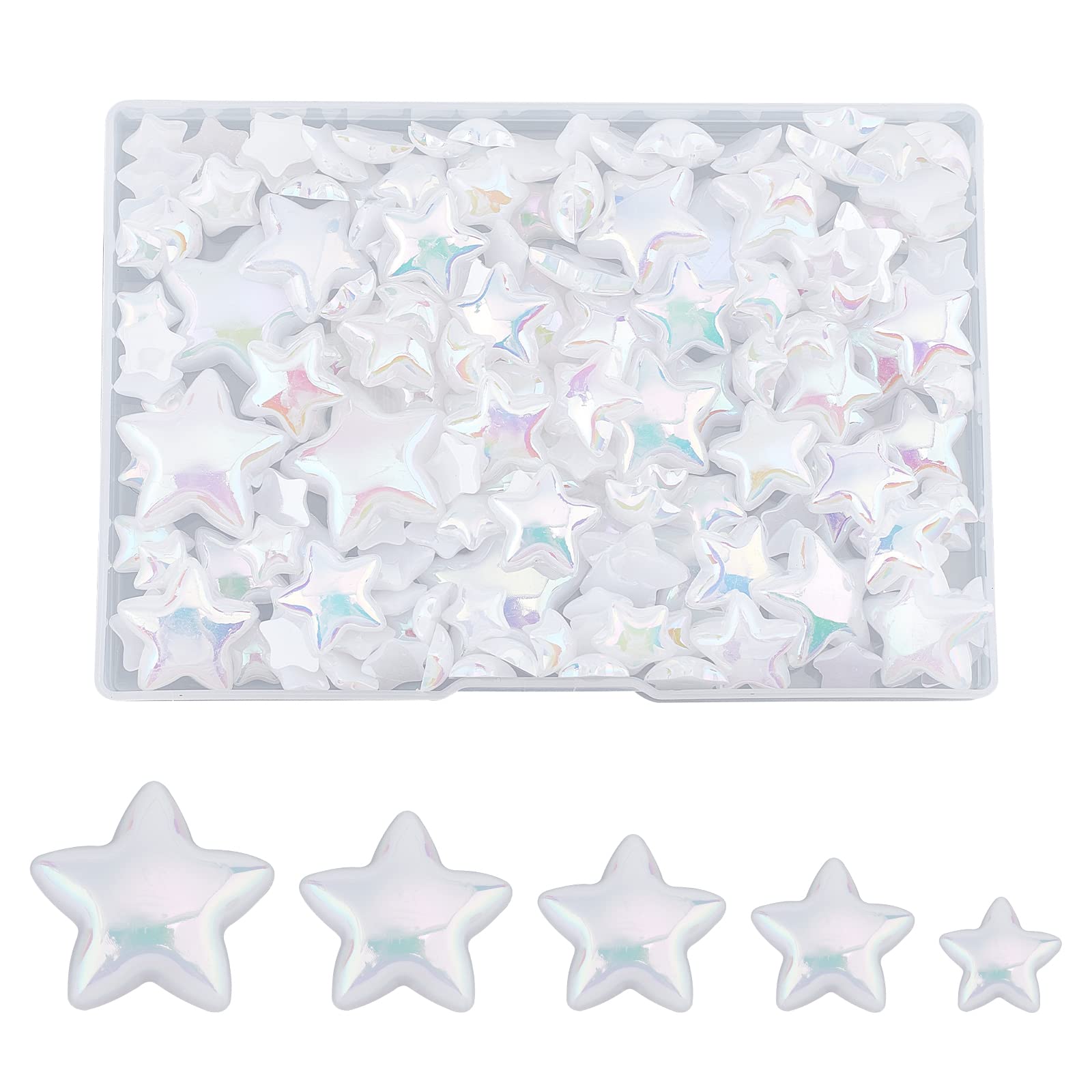 arricraft176 Pcs 5 Sizes Star Pearl Cabochon, Flat Back Imitation Pearl Beads AB Color Plated Acrylic Pearl Cabochon for Nail Craft Scrapbook DIY Decoration