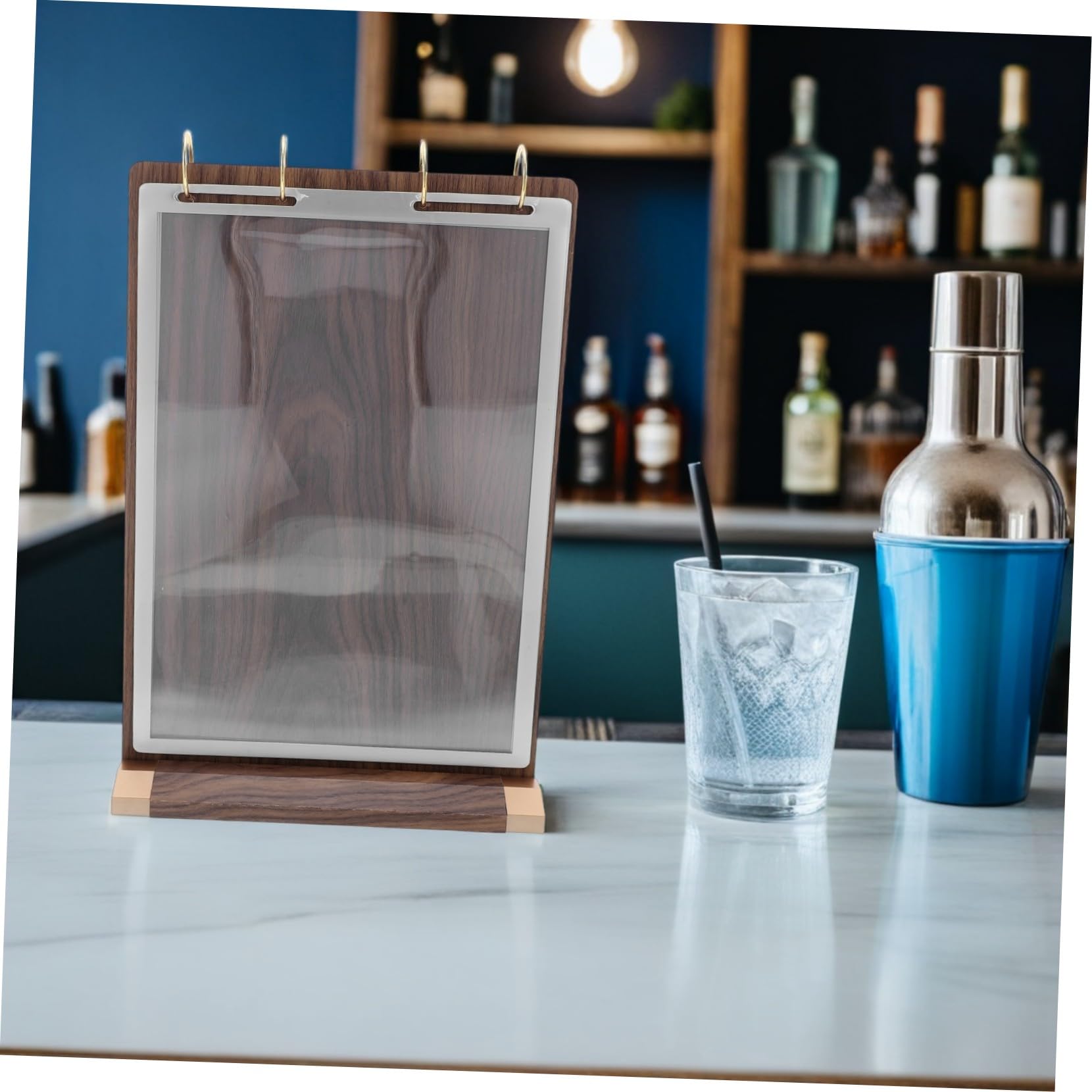 ABOOFAN Soporte para Menús de Mesa de Nogal Natural Exhibidor de Cartas con Base de Madera Páginas Doble Cara Porta Carteles para Restaurantes y Bares