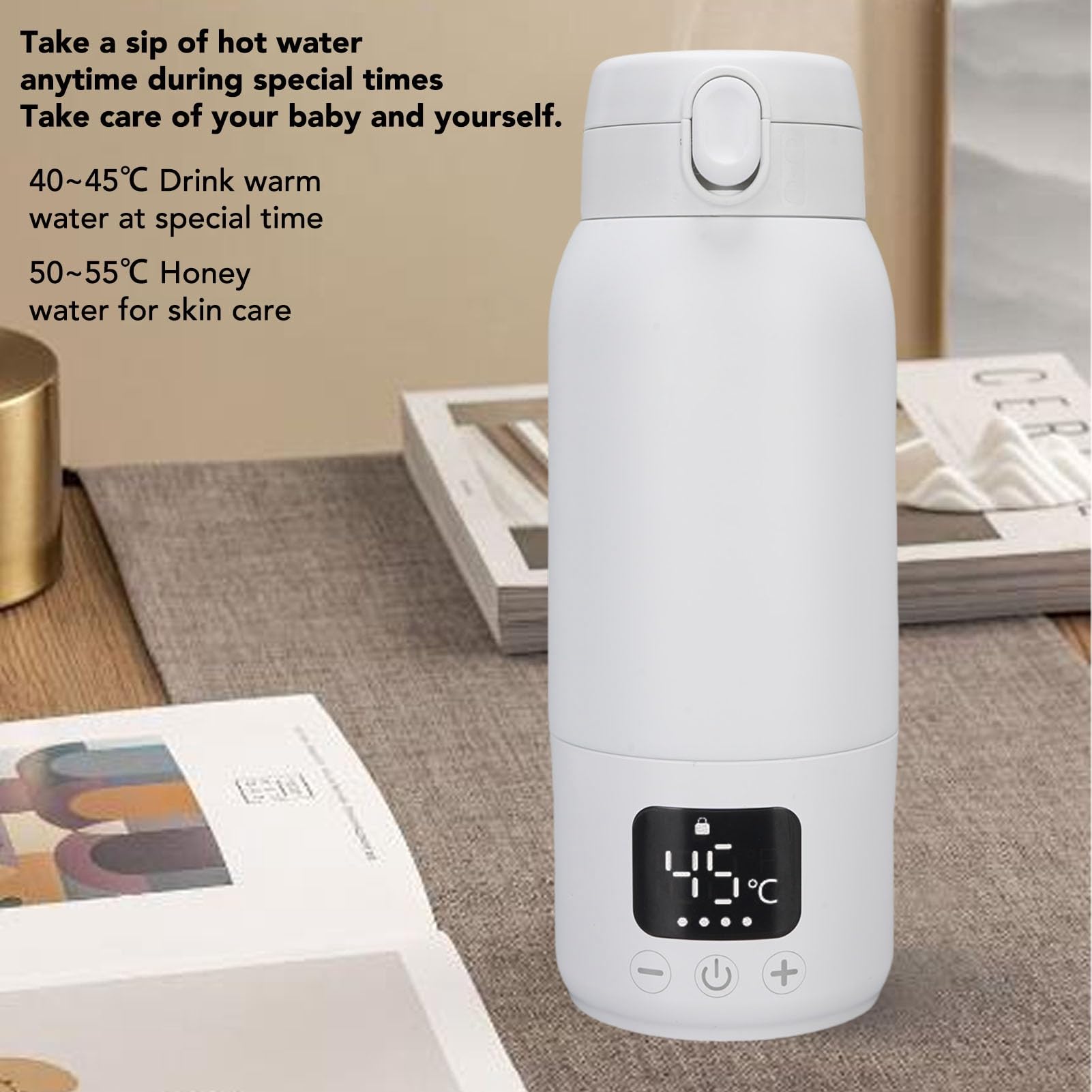 Fockety Tragbarer Milchwärmer, 316 Edelstahl Schneller Heizreisen Elektrischer Wasserkocher mit 360 ° Heizplatte und IPX6 Wassersicher, für Babymilch und Adulte Flüssigkeitszufuhr 500 Ml