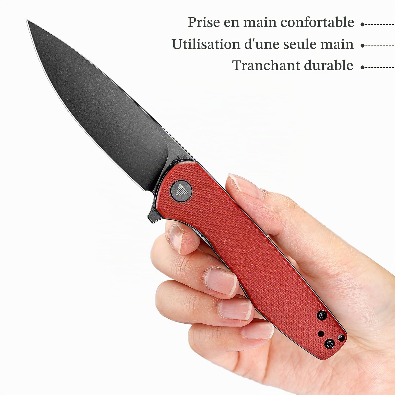 TRIVISA Couteaux Pliant, Hummingbird-RG, Couteau de Poche avec Manche en G10 Rouge, Lame en Acier 14C28N de 75 mm