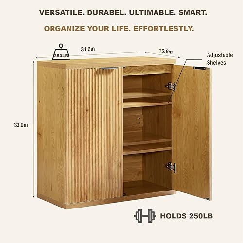 Miniatura 2 de Armario buffet con almacenamiento, aparador de 64 pulgadas acanalado moderno bohemio acento Credenza, soporte de TV de mediados de siglo, mesa