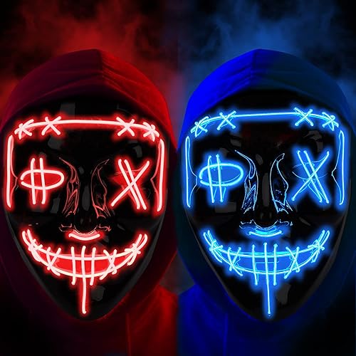 Máscara de Halloween con luz LED, máscara aterradora para festivales, cosplay, disfraces de Halloween, fiestas de máscaras, carnaval