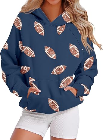 Womens Football Sweatshirt Game Day Graphic Hoodies Sweatshirts Football Team Fans Pullover Shirt with Pockets