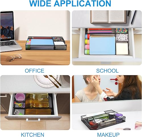 Miniatura 7 de Bandeja organizadora de cajones de escritorio, organizadores de escritorio y accesorios, cajón de malla metálica de 5 rejillas para suministros