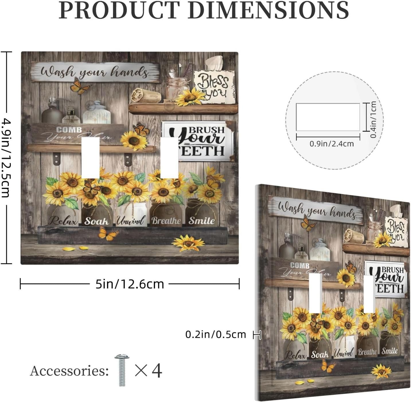 Rustic Farmhouse Sunflower 2 Gang Double Toggle Light Switch Cover Electric Bathroom Country Wall Plate Decorative Faceplate Electrical Lightswitch for Bedroom Kitchen
